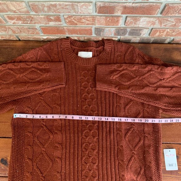 NWT Lucky Brand Men's Large Terracotta Orange Tweed Cable Knit Crewneck Sweater - Picture 11 of 14